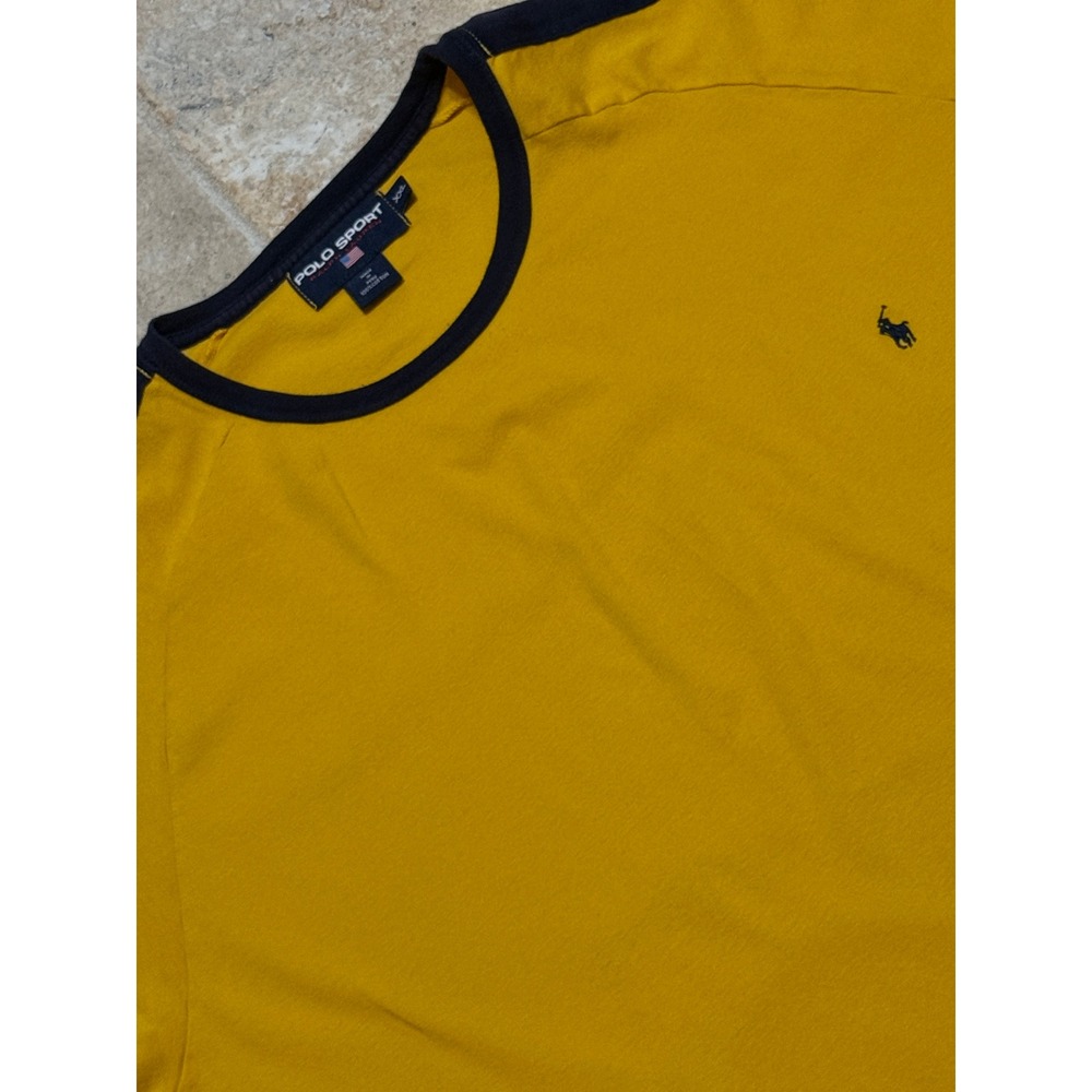 Polo Sport Ralph Lauren Mens XXL Yellow T-Shirt Navy Stripe Cotton Tee - Picture 2 of 7